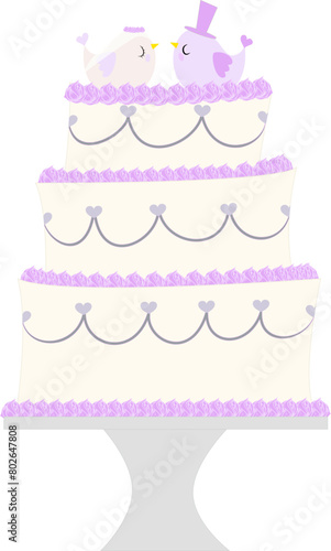 cute cartoon wedding cake with love bird bride and groom topper illustrated clip art
