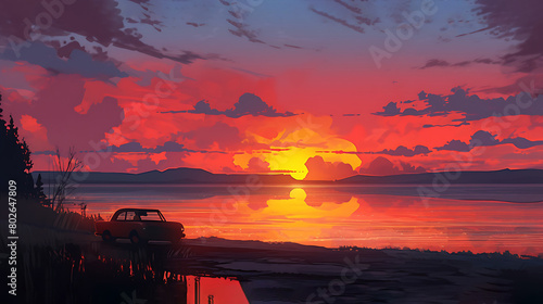 sunset on the lake