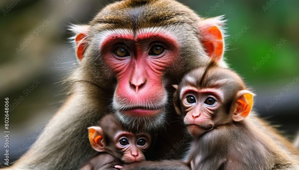 Obraz premium Love in the Eyes: Mother Japanese Macaque Gazes Adoringly at Her Baby