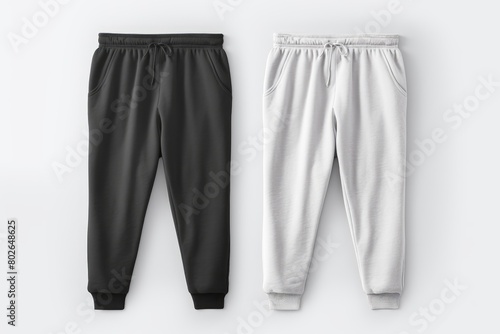 white and black sweatpants for mockup. plain white background photo