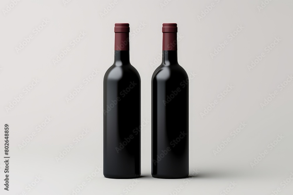 two bottles of black wine for mockup design. gray background two bottles of black wine for mockup design. gray background