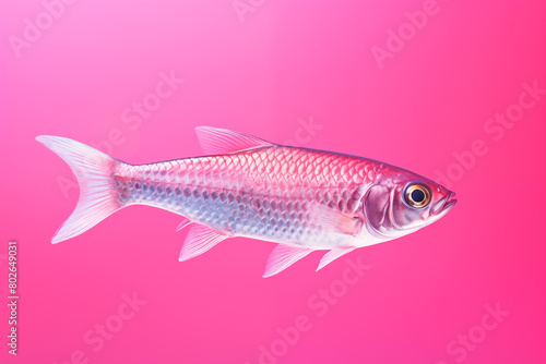 iridescent fish isolated on plain pink studio background
