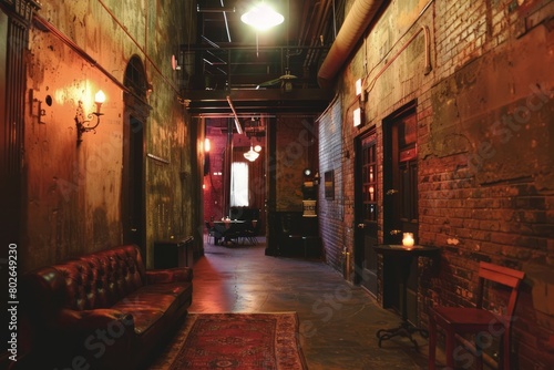 Venture into the hidden speakeasies and underground clubs of a warehouse district, where secret entrances and dimly lit interiors offer refuge, Generative AI