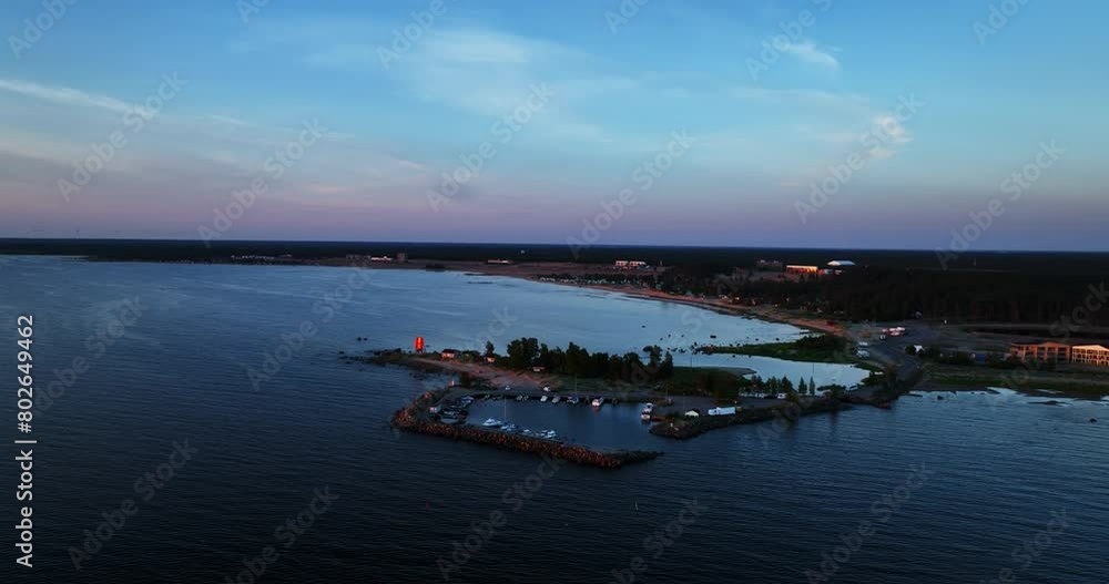 Aerial view of the Keskuskari island with Kalajoki dunes background, sunset in Finland Aerial view of the Keskuskari island with Kalajoki dunes background, sunset in Finland