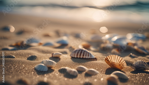 Shells on a sunny beach, on the ocean #802650071