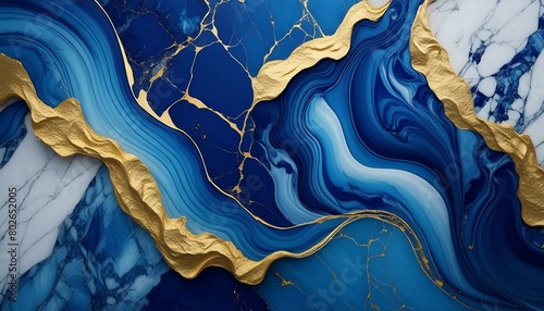 Oceanic Luxe: Indigo Blue Marble with Gold Veins Wallpaper