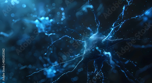 blue light shining on the cell of neurons photo