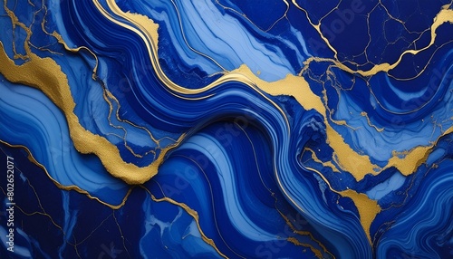 Luxurious Waves: Indigo Blue & Gold Marble Texture