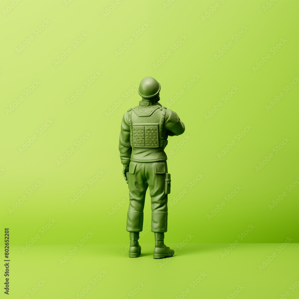 green army man toy soldier standing with back facing, isolated on plain studio background
green army man toy soldier standing with back facing, isolated on plain studio background