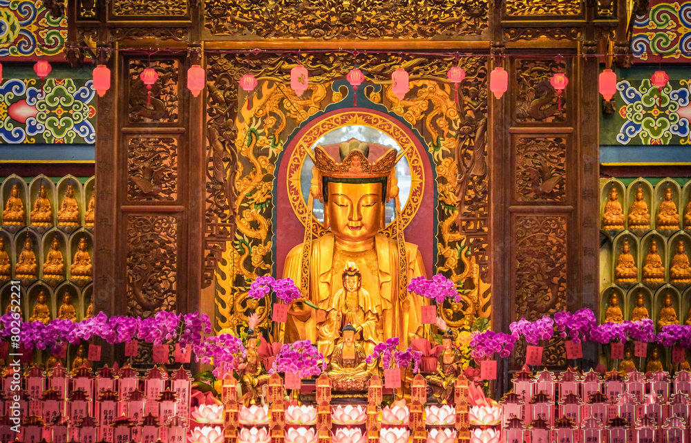 Fototapeta premium the Guan yin statue in the temple with dramatic tone