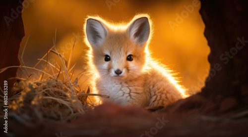 A cute baby fennec fox. AI.