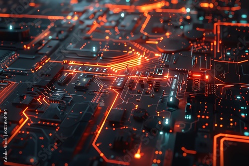 Advanced network with active cyber defense shield  4K  glowing circuits  hightech scifi environment  closeup