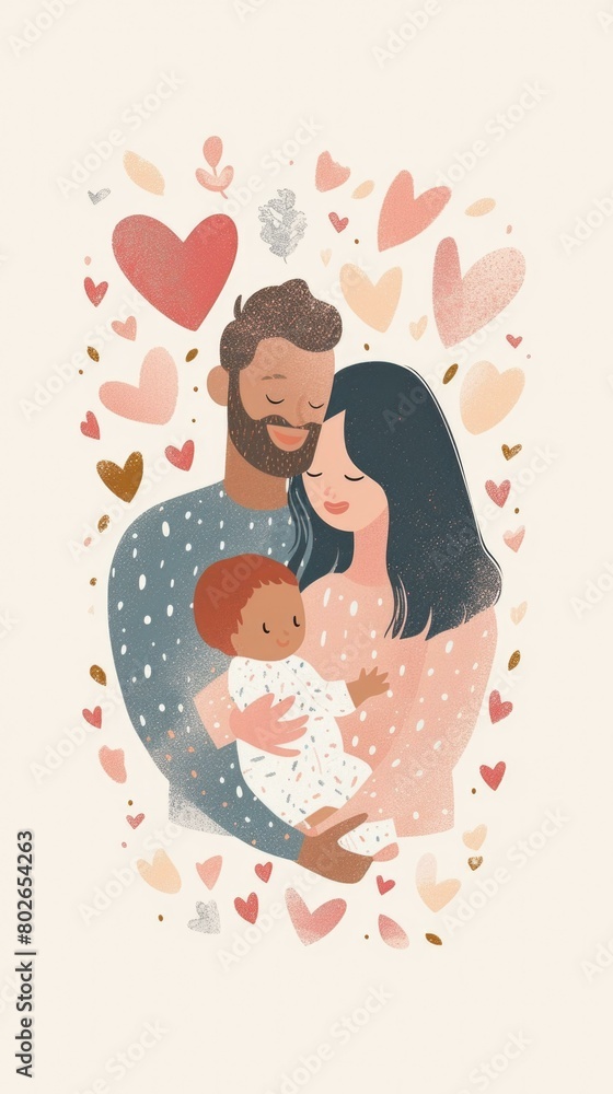 A family of three with a newborn baby. AI. A family of three with a newborn baby. AI.