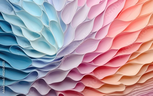 Multicolored 3D rendering of folded paper petals. AI.