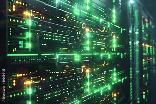 Network computers secured by a cyber shield, 4K, glowing green grid, scifi atmosphere, medium shot © Pniuntg