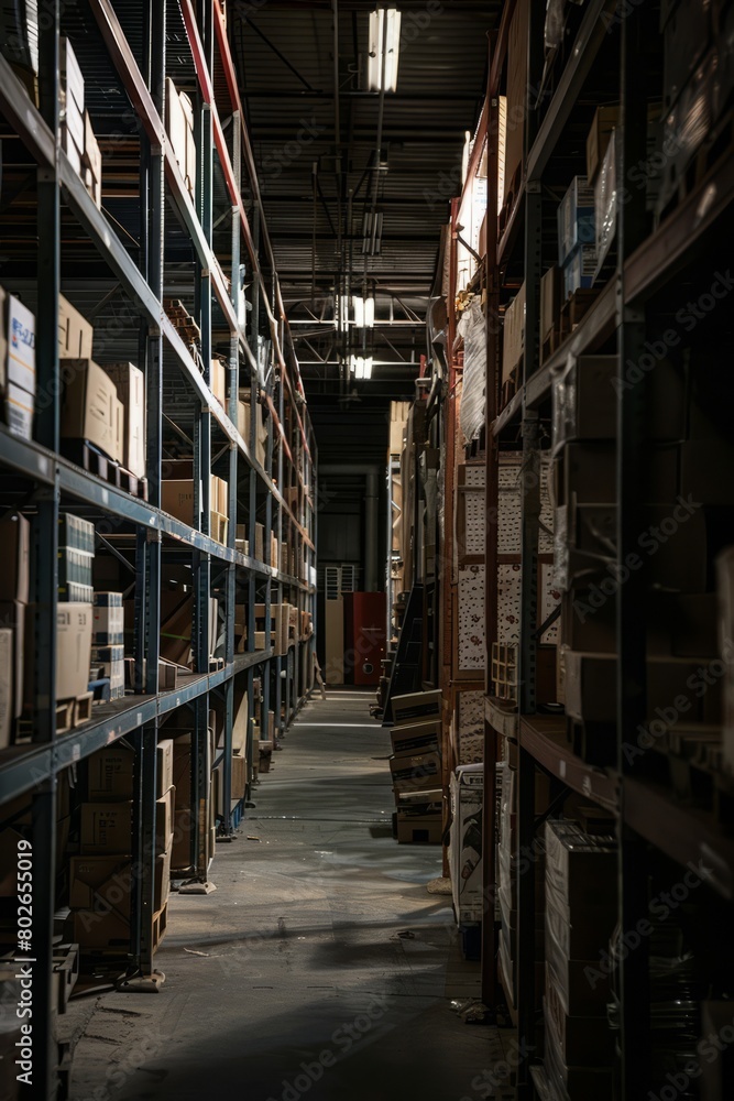 Wander through the labyrinthine corridors of a sprawling warehouse district, where rows of shelves stretch as far as the eye can see, Generative AI Wander through the labyrinthine corridors of a sprawling warehouse district, where rows of shelves stretch as far as the eye can see, Generative AI