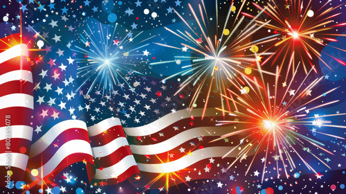 Patriotic American flag and fireworks celebration background