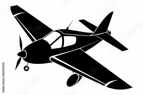 Skywriting plane silhouette vector illustration isolated on a white background. 
 photo