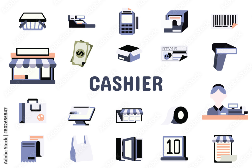 Cashier Flat Vector Illustration Icon Sticker Set Design Materials Cashier Flat Vector Illustration Icon Sticker Set Design Materials