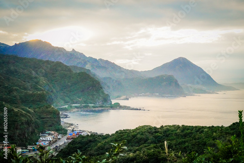 the atmosphere of the little city in the  mountain at sunset