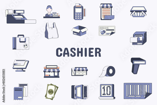 Cashier Lineal Color Vector Illustration Icon Sticker Set Design Materials