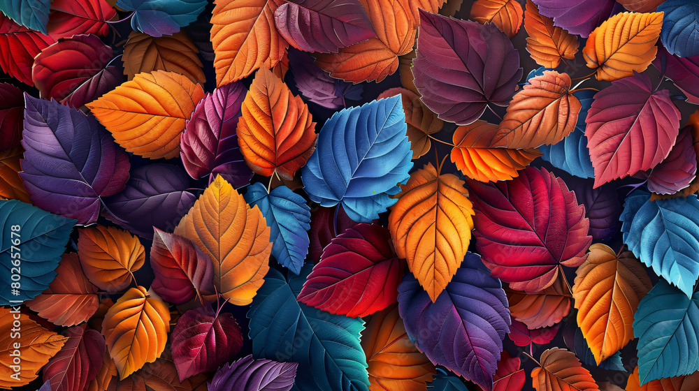The colorful leaves are neatly arranged to form a beautiful pattern