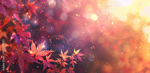 olden sunlight illuminating colorful autumn leaves with sparkling raindrops  creating a serene autumn background
