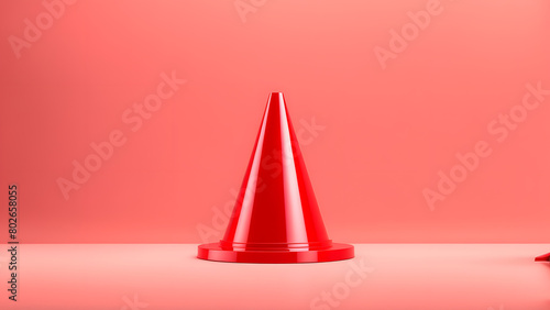 A red cone is sitting on a pink background