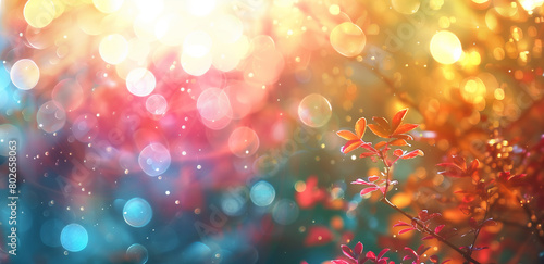 olden sunlight illuminating colorful autumn leaves with sparkling raindrops, creating a serene autumn background photo