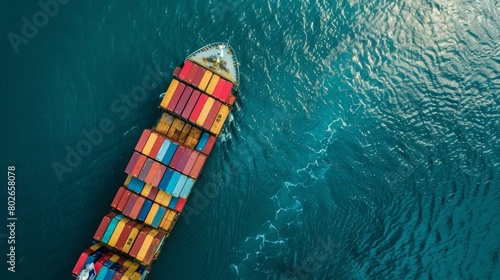 Aerial View of Colorful Cargo Ship at Sea