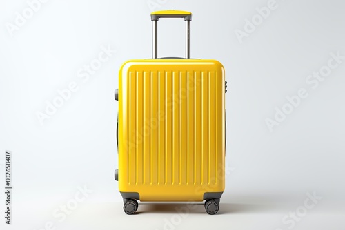 Yellow trolley suitcase on isolated white background j