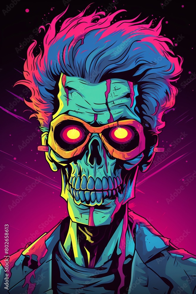 A creative 2D vector design of a zombie character in a modern style, featuring gradient colors and a clean, isolated backdrop