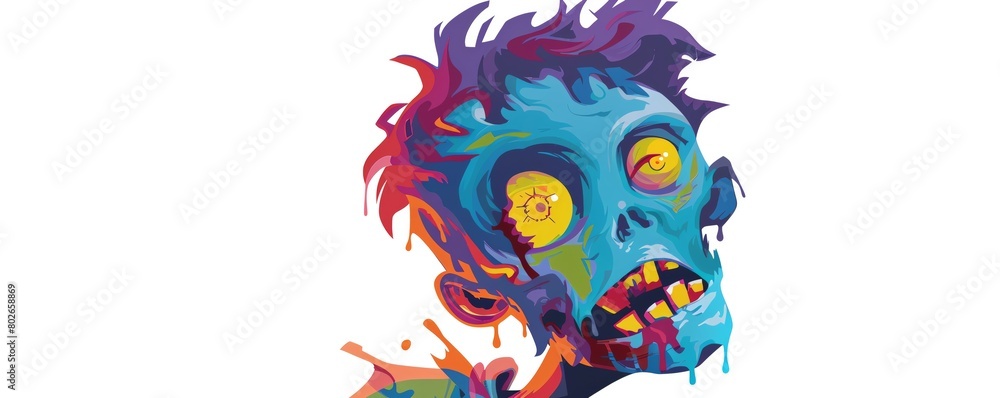 Bright and colorful 2D vector art of a zombie character isolated on white, ideal for childrens book illustrations and educational content