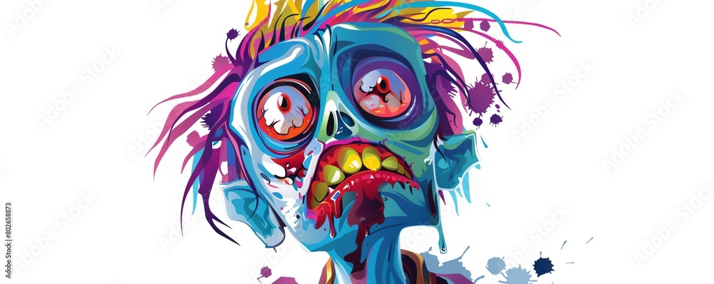 Bright and colorful 2D art of a zombie character isolated on white, ideal for childrens book illustrations and educational content Bright and colorful 2D art of a zombie character isolated on white, ideal for childrens book illustrations and educational content