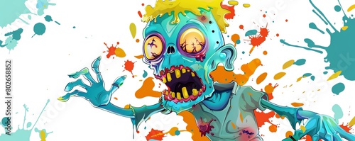 Bright and colorful 2D vector art of a zombie character isolated on white  ideal for childrens book illustrations and educational content