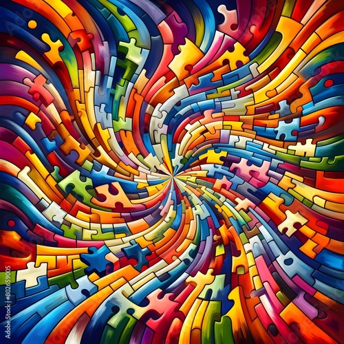 Jubilant Jigsaw abstract colorful shapes fitting together like puzzle background