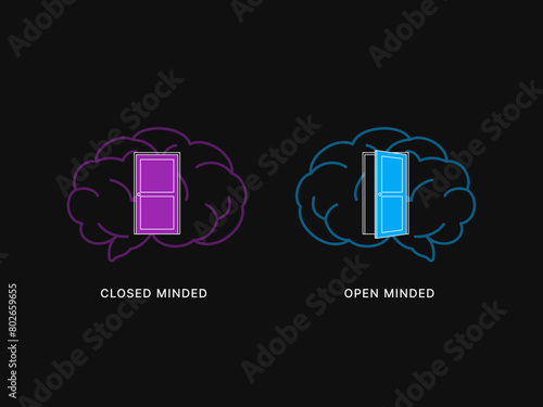 Simple Motivation graphic on dark background. the Open and closed mind
