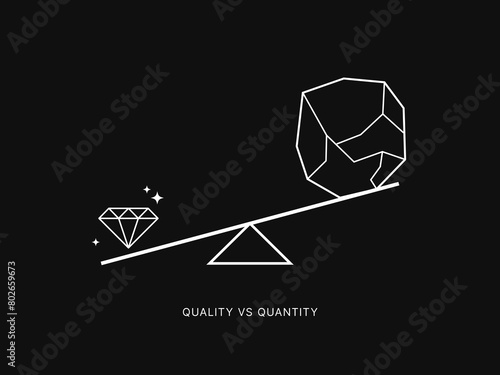 A balance between big boulder and small diamond. Vector Illustration