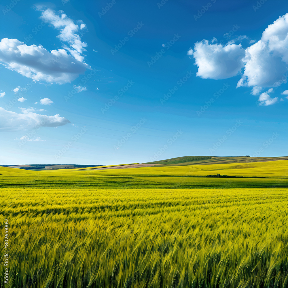 Fototapeta premium Golden Wheat Field Blue Sky ,generative ai