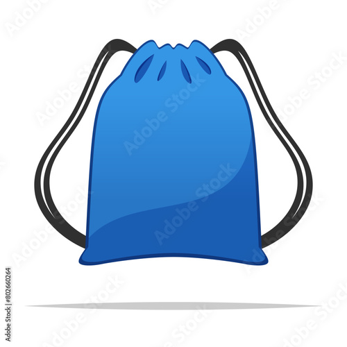 Blue drawstring bag vector isolated illustration