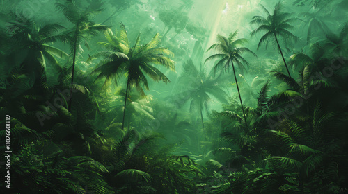 Dreamy Rainforest Palms: Impressionist Nature Mystery © YCX Azzo/榛甜颗栗设计