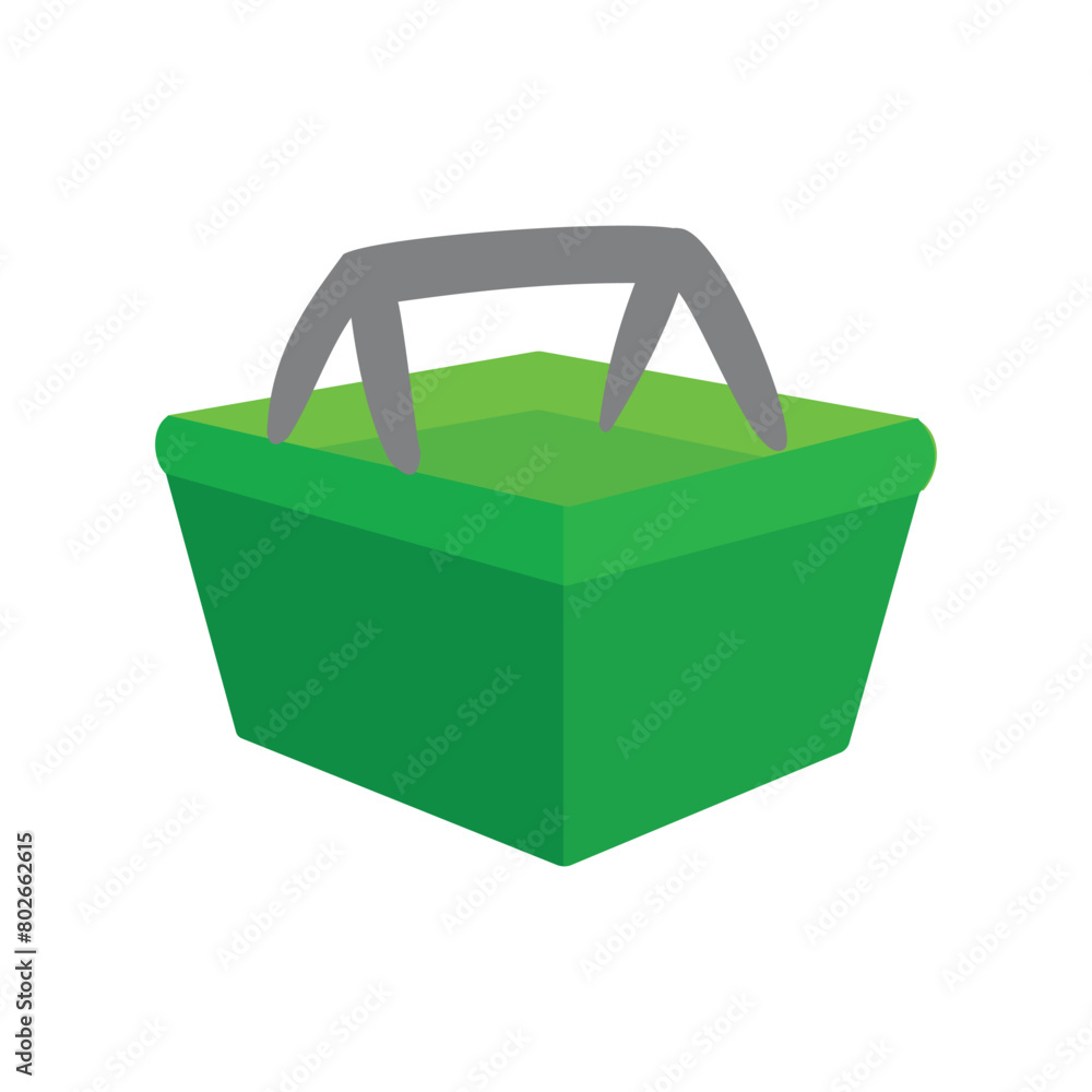Green shopping basket icon in isometric Shopping bag icon in flat style isolated on white background illustration. Basic element design illustration Green shopping basket icon in isometric Shopping bag icon in flat style isolated on white background illustration. Basic element design illustration