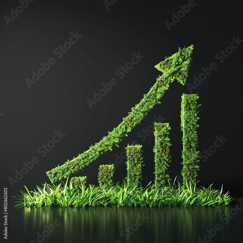 Growing financial graph with green eco concept on dark background