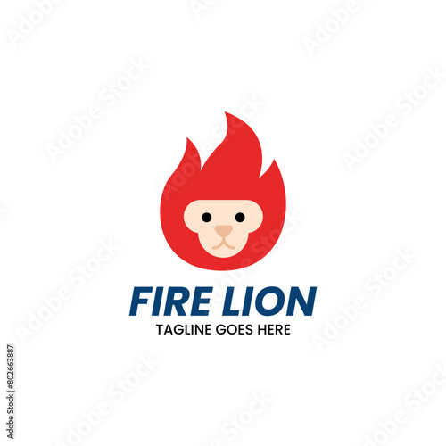 An impressive logo template showcasing a lion surrounded by blazing flames, embodying the essence of Fire Lion.