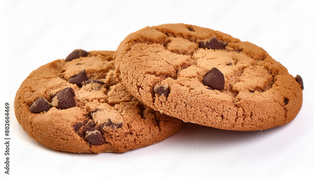 freshly baked chocolate chip cookies, close-up, isolated on white background freshly baked chocolate chip cookies, close-up, isolated on white background