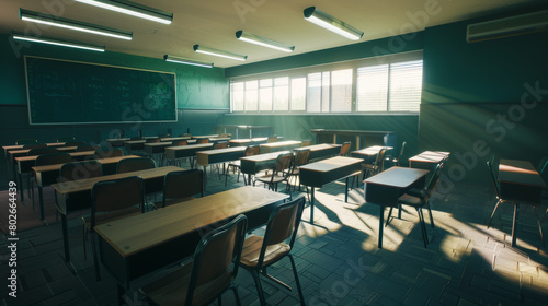 empty classroom with sunlight streaming through windows © woret