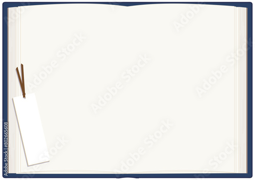 本としおりの見開きフレームベクターイラスト（紺）