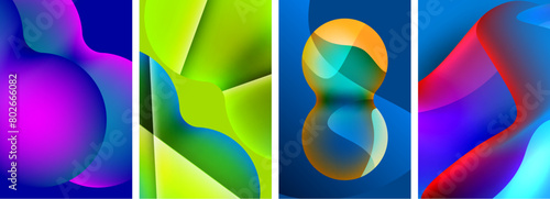 A collage of four colorful abstract images featuring patterns of terrestrial plants and electric blue accents on a background of glasslike symmetry