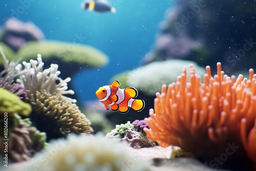 A colorful coral reef teeming with marine life underwater