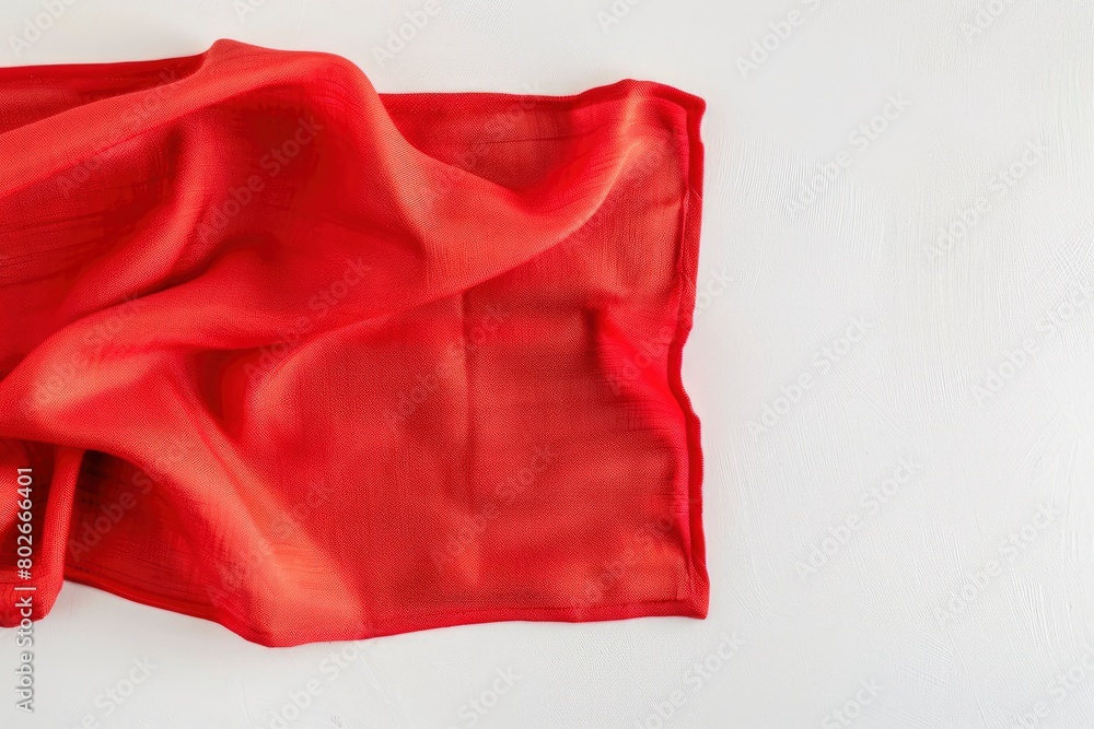 top view with red empty kitchen napkin isolated on table background. Folded cloth for mockup with copy space, Flat lay. Minimal style - generative ai top view with red empty kitchen napkin isolated on table background. Folded cloth for mockup with copy space, Flat lay. Minimal style - generative ai